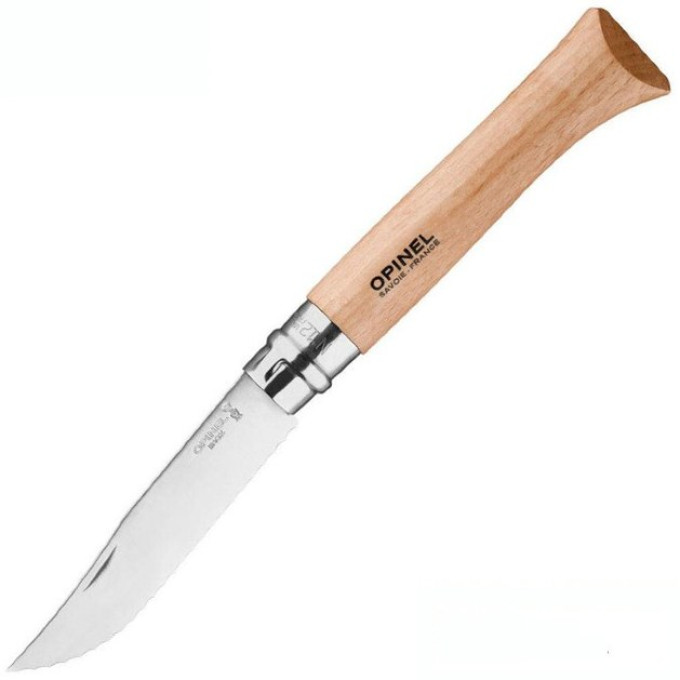 Нож OPINEL №12, нержавеющая сталь, рукоять из бука, серрейторная заточка, 002441